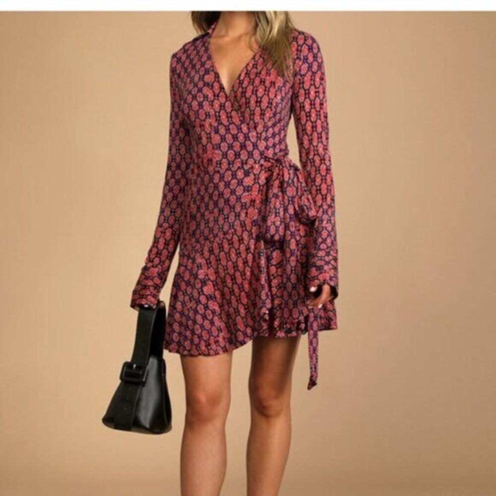 Free People NWOT Rhetta Rusty Rose Multi Print Mini Wrap Dress- Size XS - Picture 4 of 15